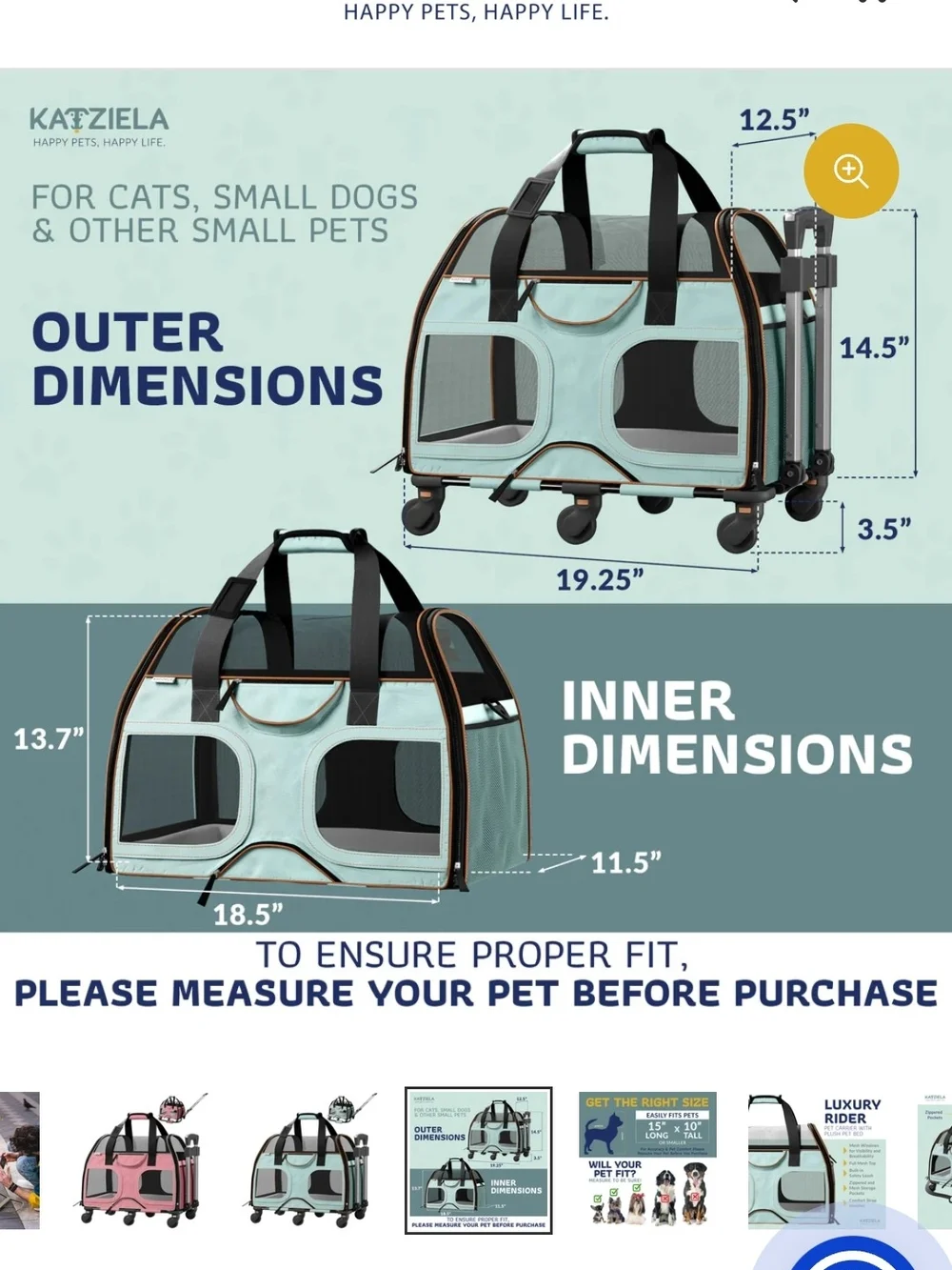 Mint Green Rolling Pet Carrier with Vent Mesh